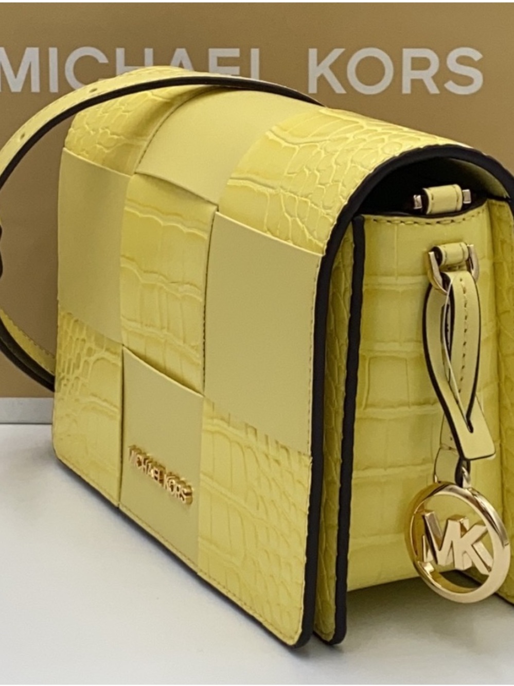 NWT Michael Kors Mercer  BUTTERCUP Croc-Embossed Leather Crossbody Bag - Picture 3 of 14